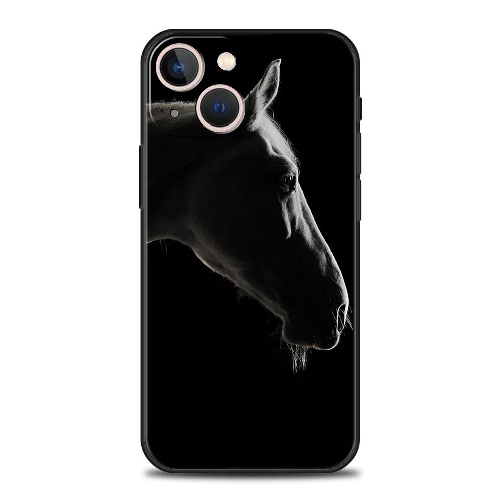 Running Horse Wild Animals Luxury Phone Case For iPhone 13 15 14 12 Mini 11 Pro MAX XR X SE XS 7 8 Plus Black Protection Cover