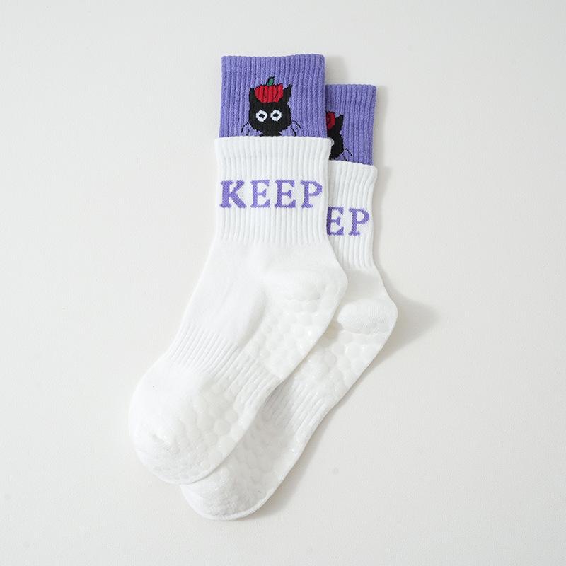 Women s Non-slip Yoga & Fitness Mid-Calf Socks - Double Ribbed Stripe for Running & Pilates. One Size