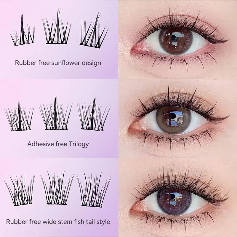 10 Rangées de Faux Cils à Grande Capacité Sans Colle Touffe Unique 11-12mm Courbure C Faux Cils Naturels Auto-Adhésifs