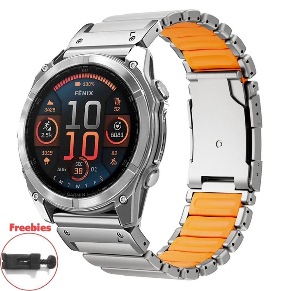 

26mm Titanium Metal Band for Garmin Watch Enduro 3 2 Fenix 8 7X Pro 51mm Fenix 6X Men Rubber Wrist Strap for Garmin Tactix 7 Pro Quick Fit 26mm &B оранжевый
