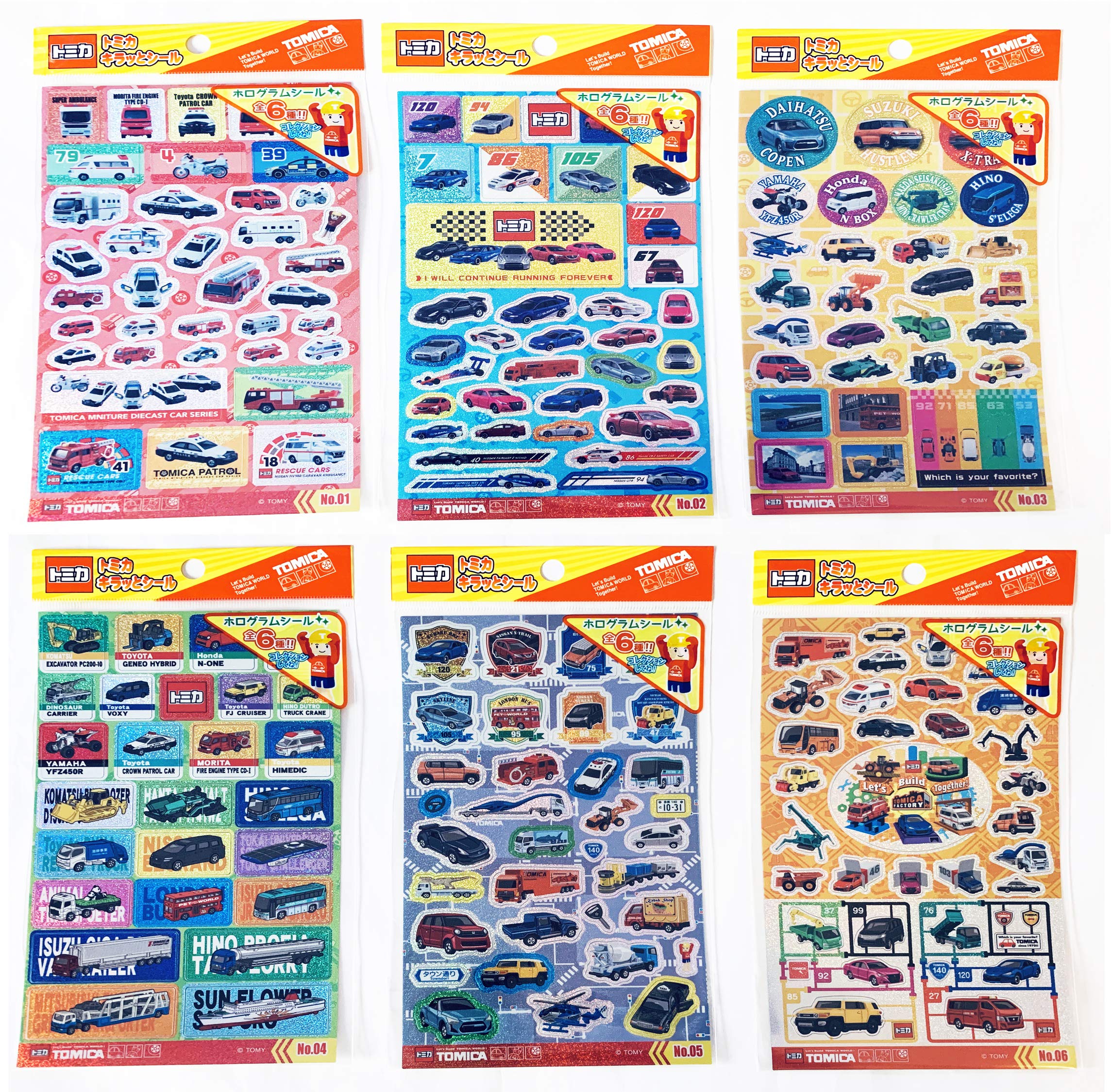 TOMICA Glitter Stickers Complete Set of 6 Stickers - (No. 1-6)