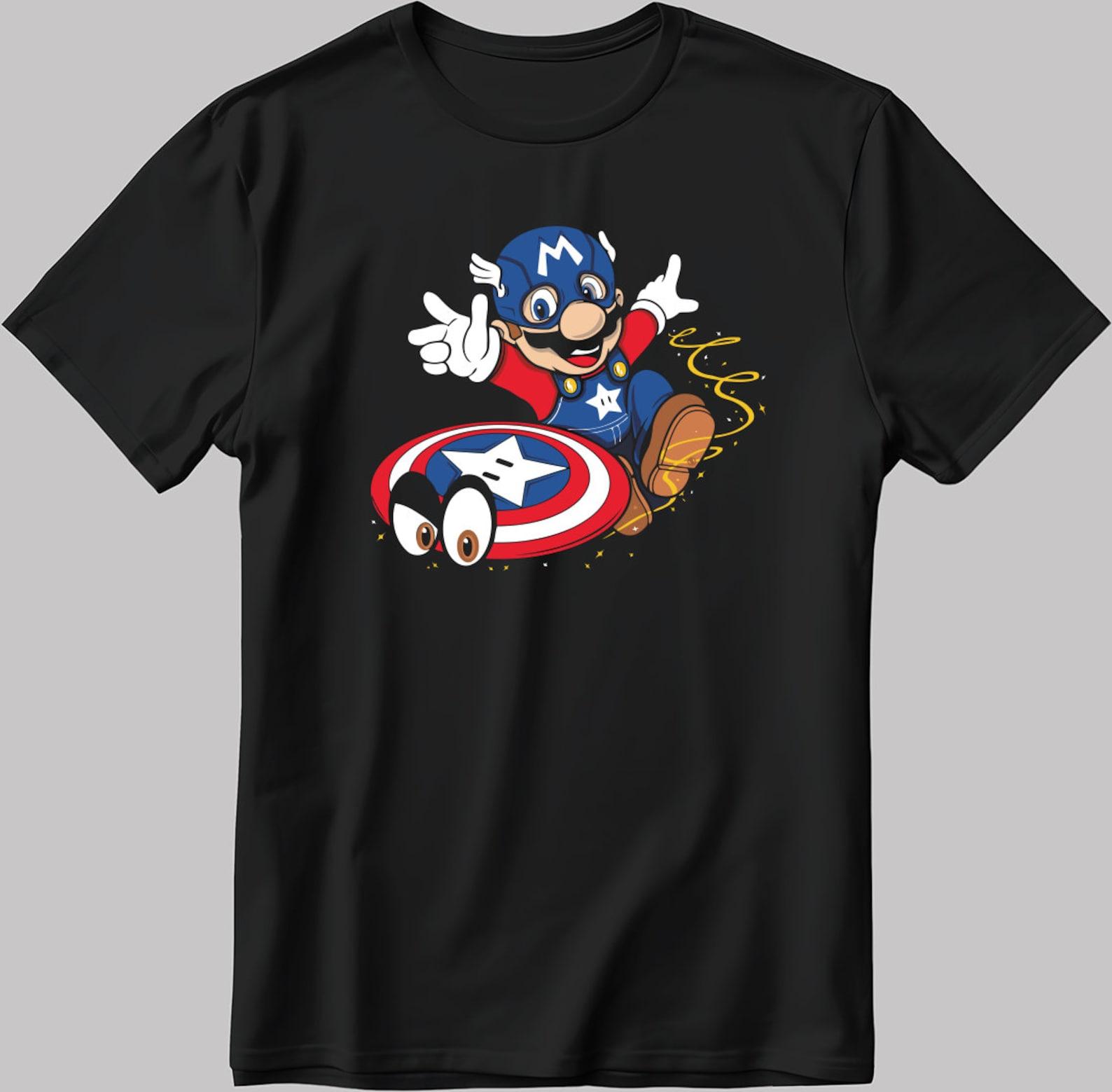 Captain America Cosplay Mario Short Sleeve White-Black Men s / Women s T-Shirt U224 2XL