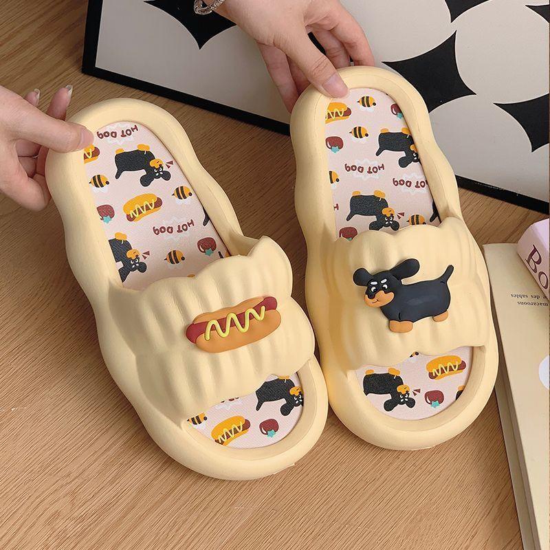 Slippers women summer wear cartoon hot dog couple soft bottom home non-slip indoor cool slippers holiday