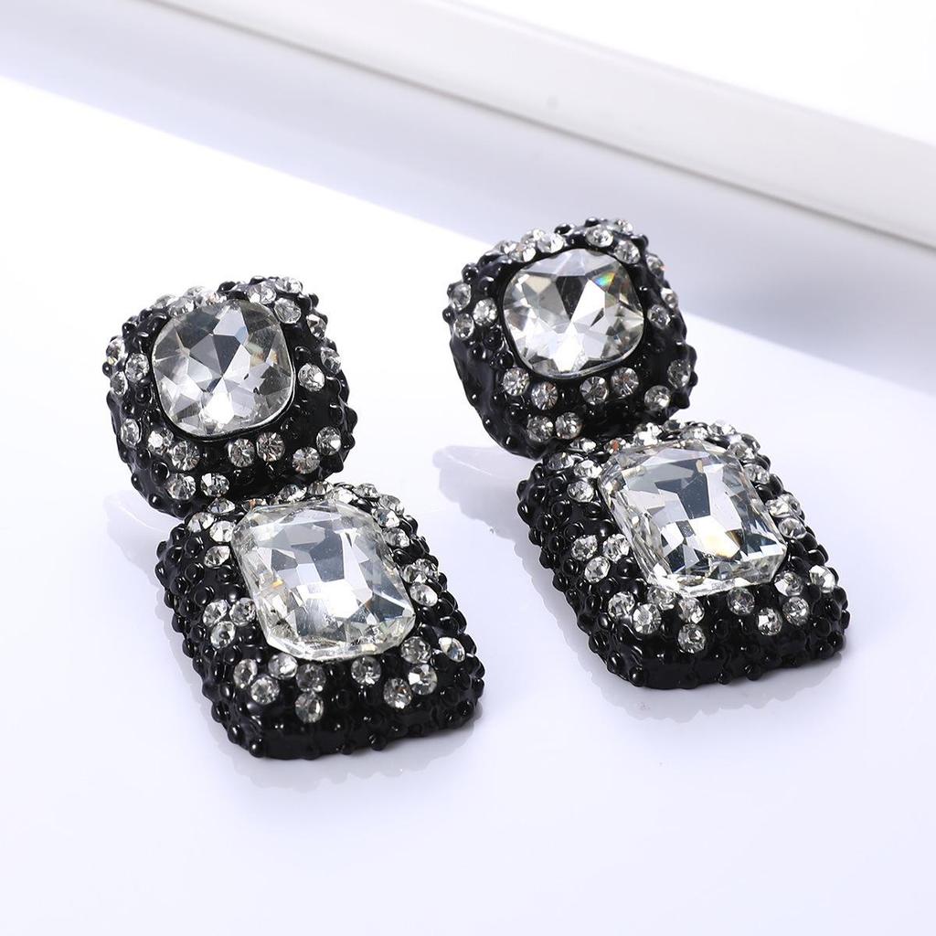Chic European-American Square Gemstone Stud Earrings: Bold Fashion Jewelry