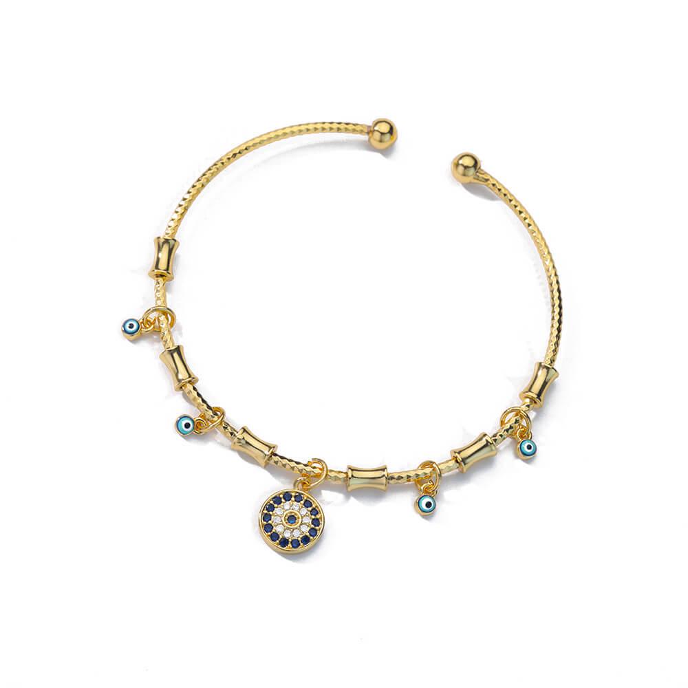 18K Gold Geometric Blue-Eyed Evil Eye Bracelet - Colorful and Versatile.