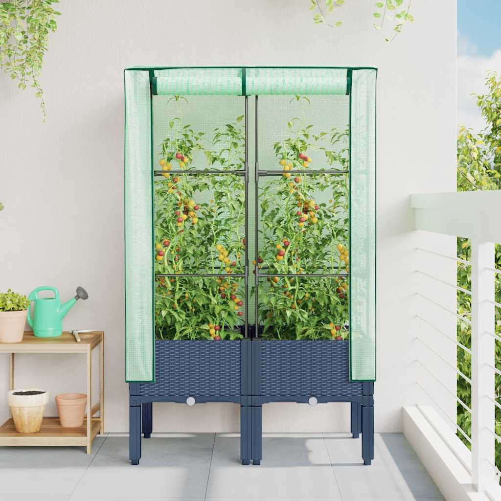 Vidaxl Raised Planter with Greenhouse, Rattan Look, 80X40X140 Cm