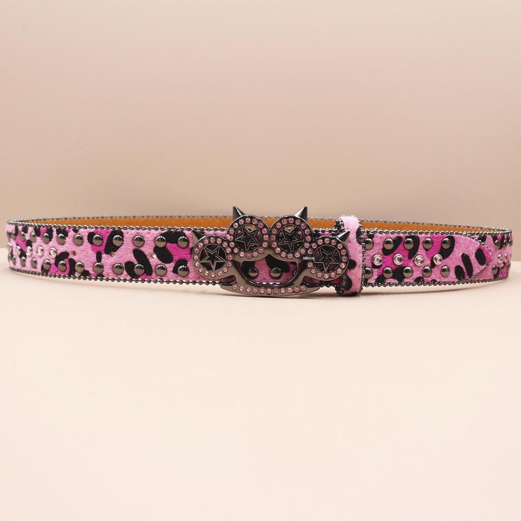Leopard Print Rhinestone Knuckle Duster Punk Belt - Y2K European & American Style Women's Decorative Accessory