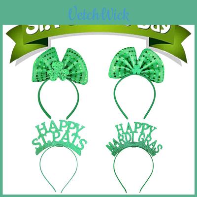 St. Patricks Day Hair Band Bow Tie Shamrock Green Irish Headband Girl Party Gift