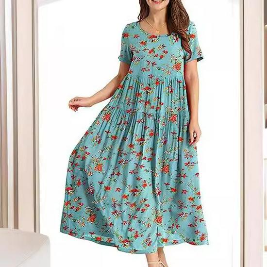 2023 Summer Pleated Floral Mid-Length Dress – Comfortable & Casual Loose Fit