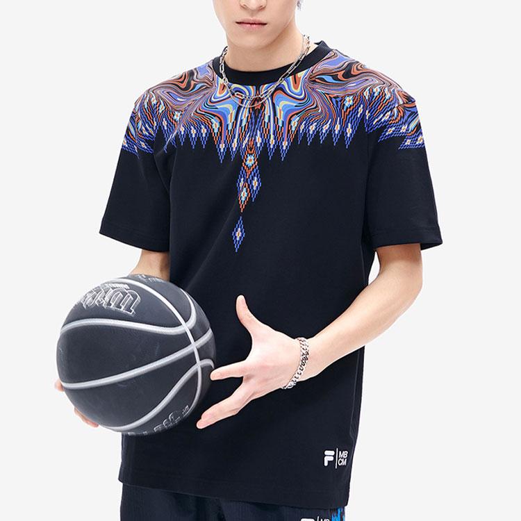 Fila Fusion X Marcelo Burlon County Of Milan Ss22 Casual Retro Soccer Sports Breathable Short Sleeve T-Shirt Unisex Tops Deep-Black T11U229101FBK