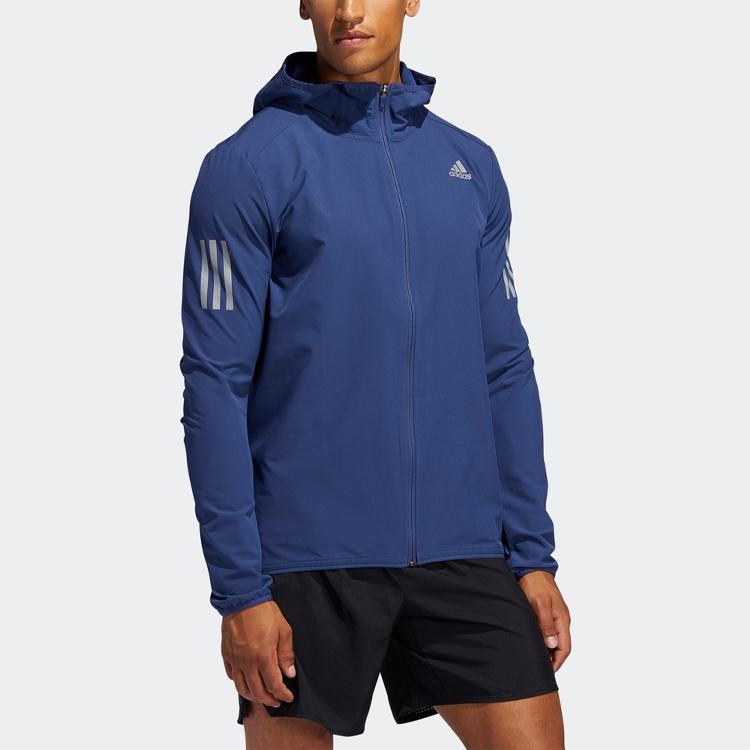 Adidas Solid Color Running Hooded Jacket Men Outerwear Blue FR0800