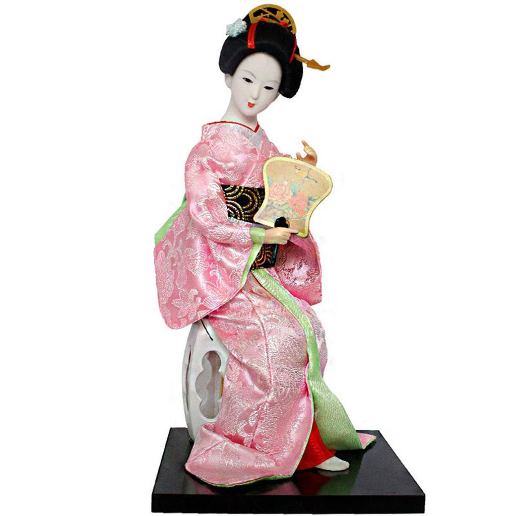 Boneca Gueixa Asiática Vintage 12 Polegadas Tipo Japonês Tradicional Quimono Estatueta para Decoração de Sala de Estar