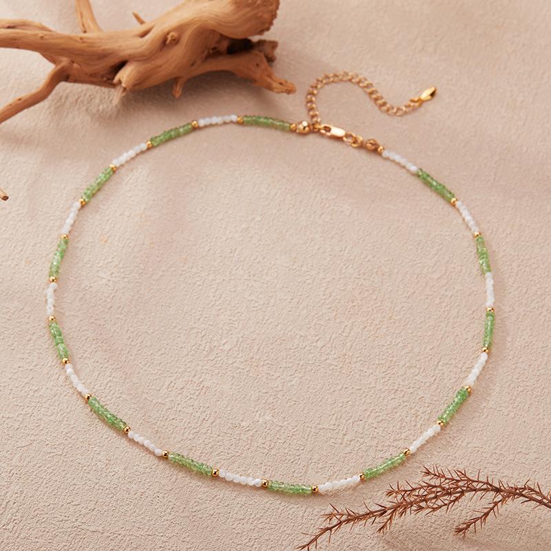 Natürlicher Edelstein Tsavorit Perlenkette Damen S925 Sterling Silber Farbe Schmuck Schlüsselbein Kette Ohrringe