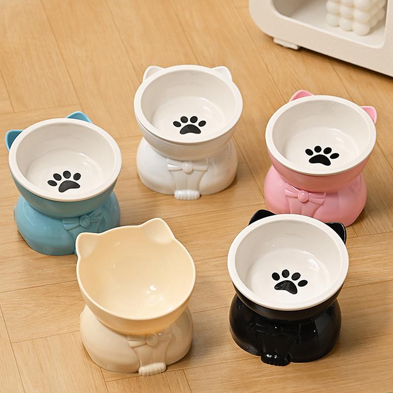 Ceramic Cat Bowl Slanted Mouth Dog Food Feeding Basin Non-Slip Pet High Foot Protection Cervical Spine Pet Drink Water Bowl