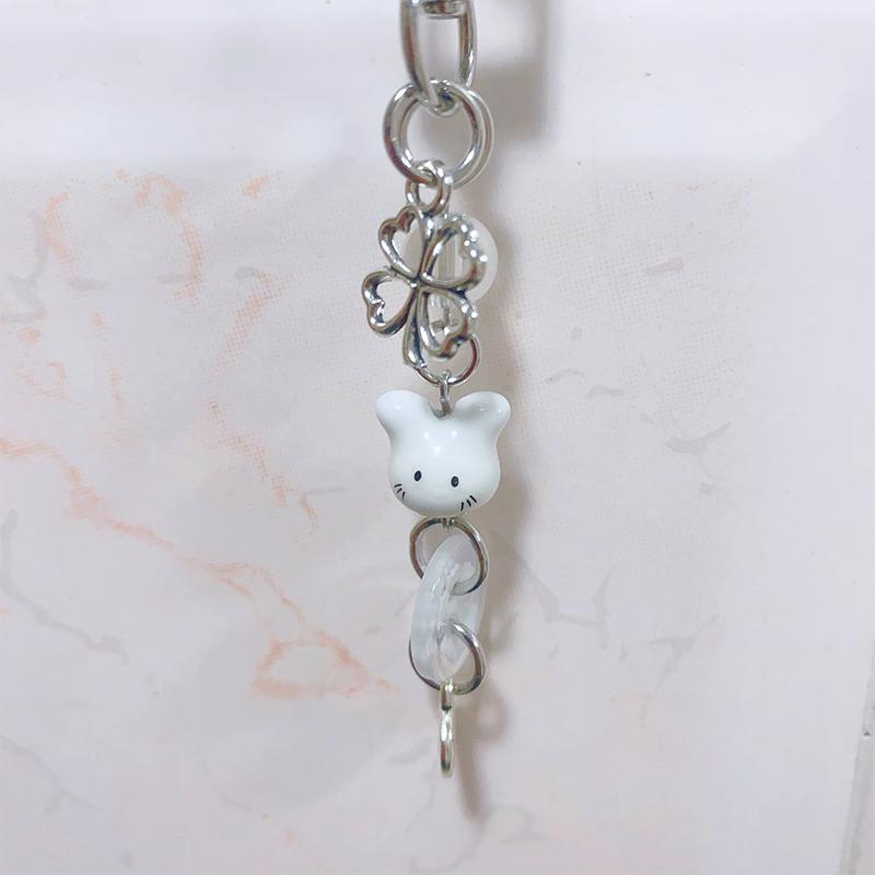Lucky Cute Ceramic Rabbit Phone Chain Keychain Cartoon Clover Bag Car Key Chain Pendant Gift Cute Bag Keyring