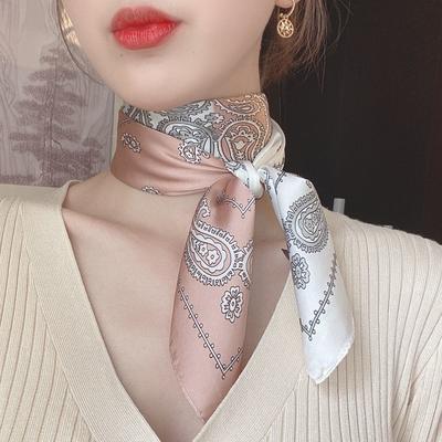 Women's Small Square Silk Scarf | Korean-Style Elegant Clothing Decorative Neckerchief Neck-Protecting Warm Scarf & Sun-Protective Gauze Scarf