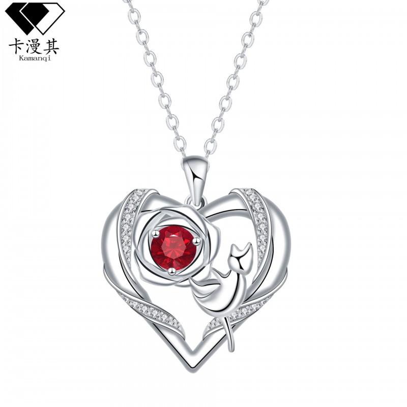 Elegant Heart-Shaped Cat Pendant Necklace Women Silver-Tone Copper Chain Lightweight Locket Style Jewelry Mothers Day