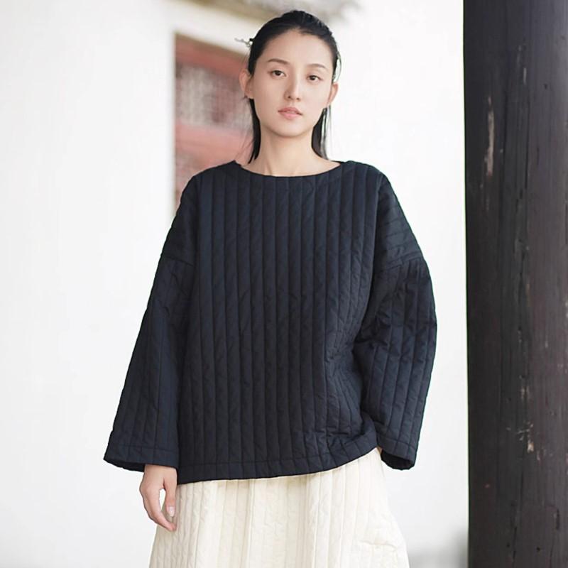 

Johnature Женский винтажный пуловер с круглым вырезом и длинным рукавом Однотонные пальто Зимние теплые свободные топы One Size чёрный