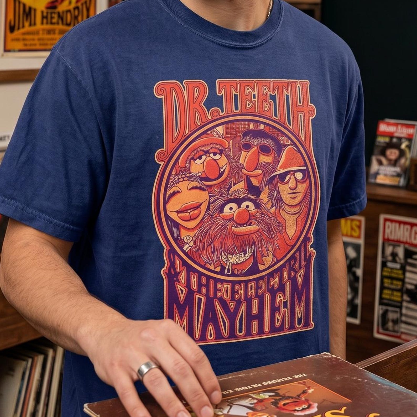 Dr. Teeth Mayhem Band Shirt, Retro Psychedelic Music Tee, Vintage Character Illustration 2XL