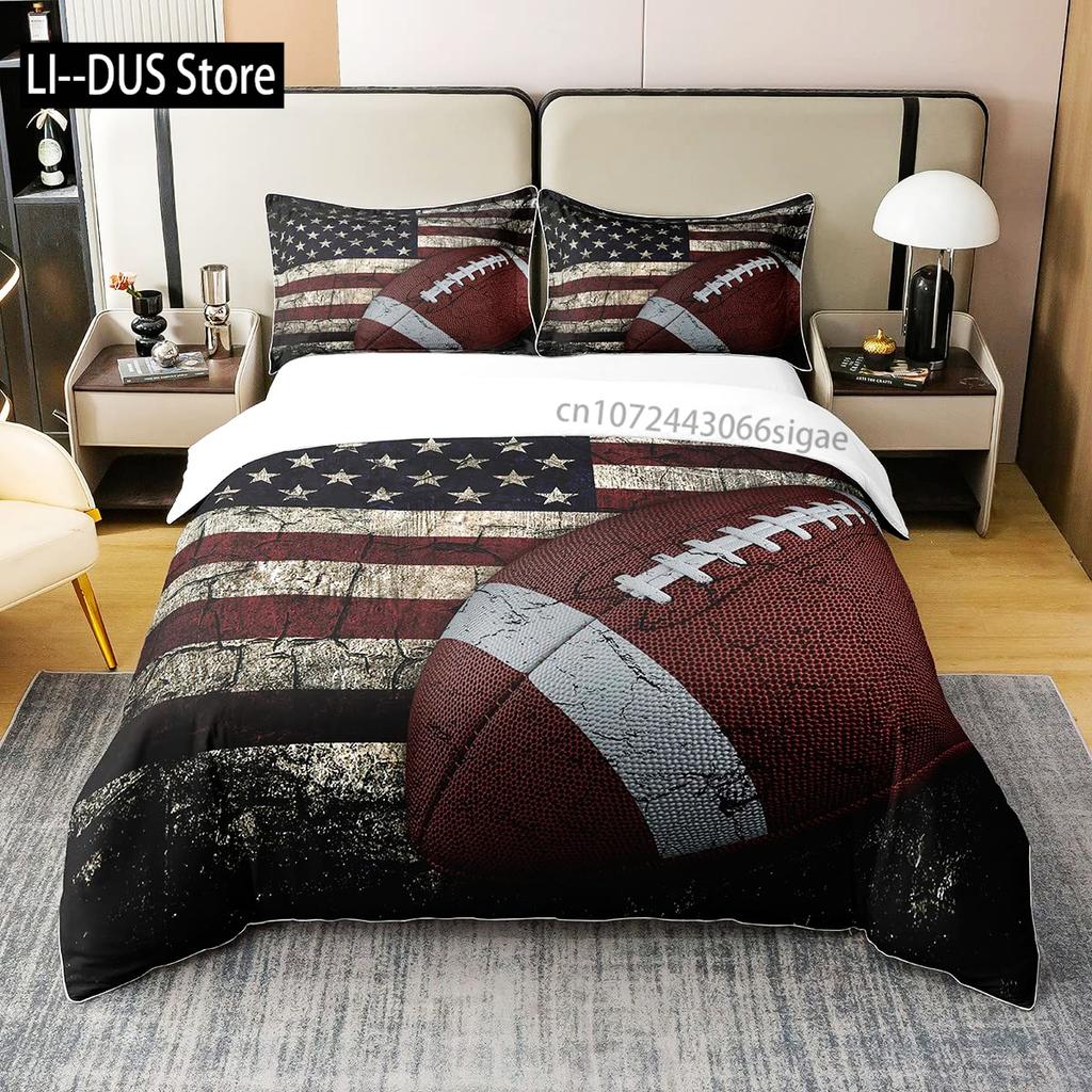 American Flag Bedding Set Baseball Sports Comforter Set 3 Pcs for Kids Teens Adults Room Decor Duvet Cover with 2 Pillowcases