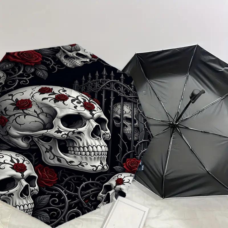 1PC Skulls Roses Umbrella-8-Rib Reinforced Portable Folding Travel Suitable for All Seasons Outdoor Daily Use Is an Ideal Choice -K0384