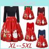 Elegant Womens Fashion Long Sleeve Plus Size Christmas Print Criss Cross Party Dress