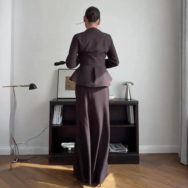 Women's Solid Color Bodycon Long Skirt Set with Long Sleeve Mock Neck Top