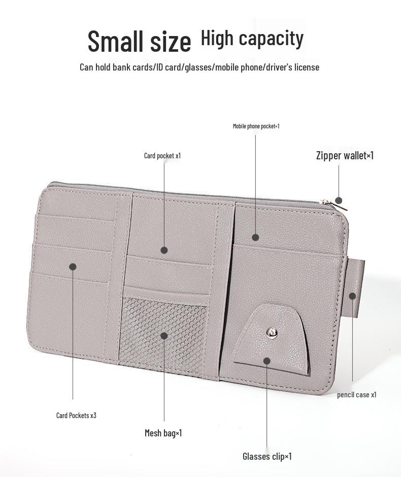 Multi-Functional Car Sun Visor Organizer: Card Holder, License & Receipt Keeper, Cable Storage, Glasses Clip