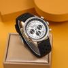 BUREI Men's Quartz Chronograph Watch, Waterproof, Analog, Date Display, Urethane Strap, SilverBlack, Gift for Men