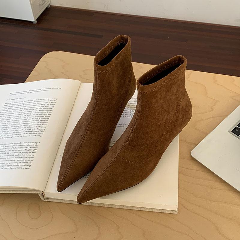 Fashion Fashion Flock Elegant Women Ankle Boots With Low Heel Shoes Female Pointed Toe Ladies Short Modern Boots Pumps Shoes Lady