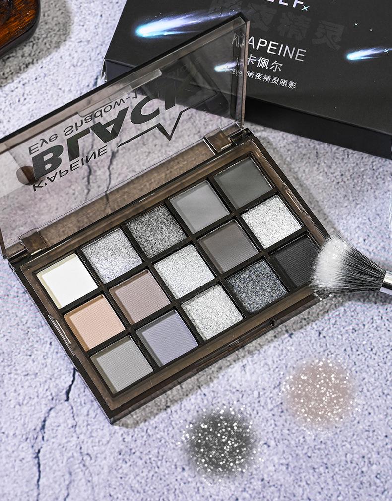 Kappel Dark Knight 15-Color Smoky Eyeshadow Palette - Deep Black & Gray for Bold European & American Makeup