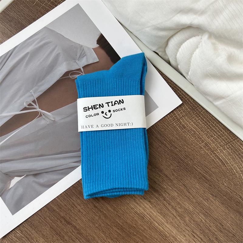 Women's Colorful Mid-Tube Socks In Violet, Orange, Rose, and Red for Modern Dance with Shark Print