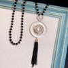 Retro Long Crystal Sweater Chain Women's Versatile Temperament Flower Pendant Necklace Fashion Ethnic Style Hanging Accessories