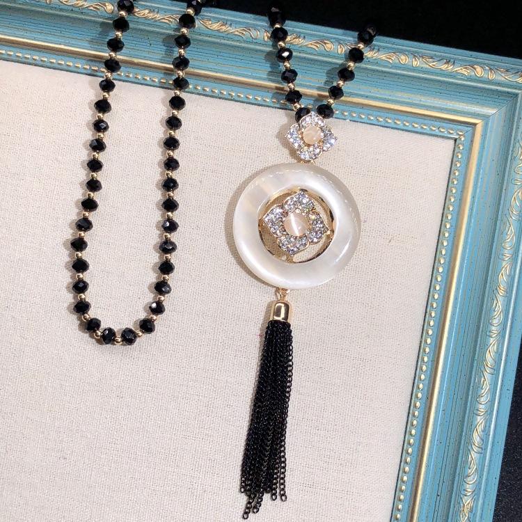 Retro Long Crystal Sweater Chain Women's Versatile Temperament Flower Pendant Necklace Fashion Ethnic Style Hanging Accessories