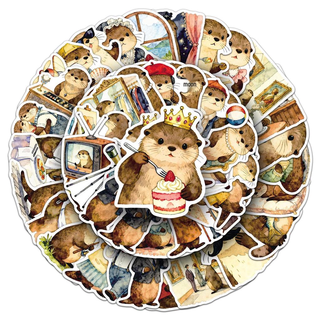 50 Cartoon Otter Animal Stickers - Waterproof, No-Cut for Suitcase, Desktop, Guitar