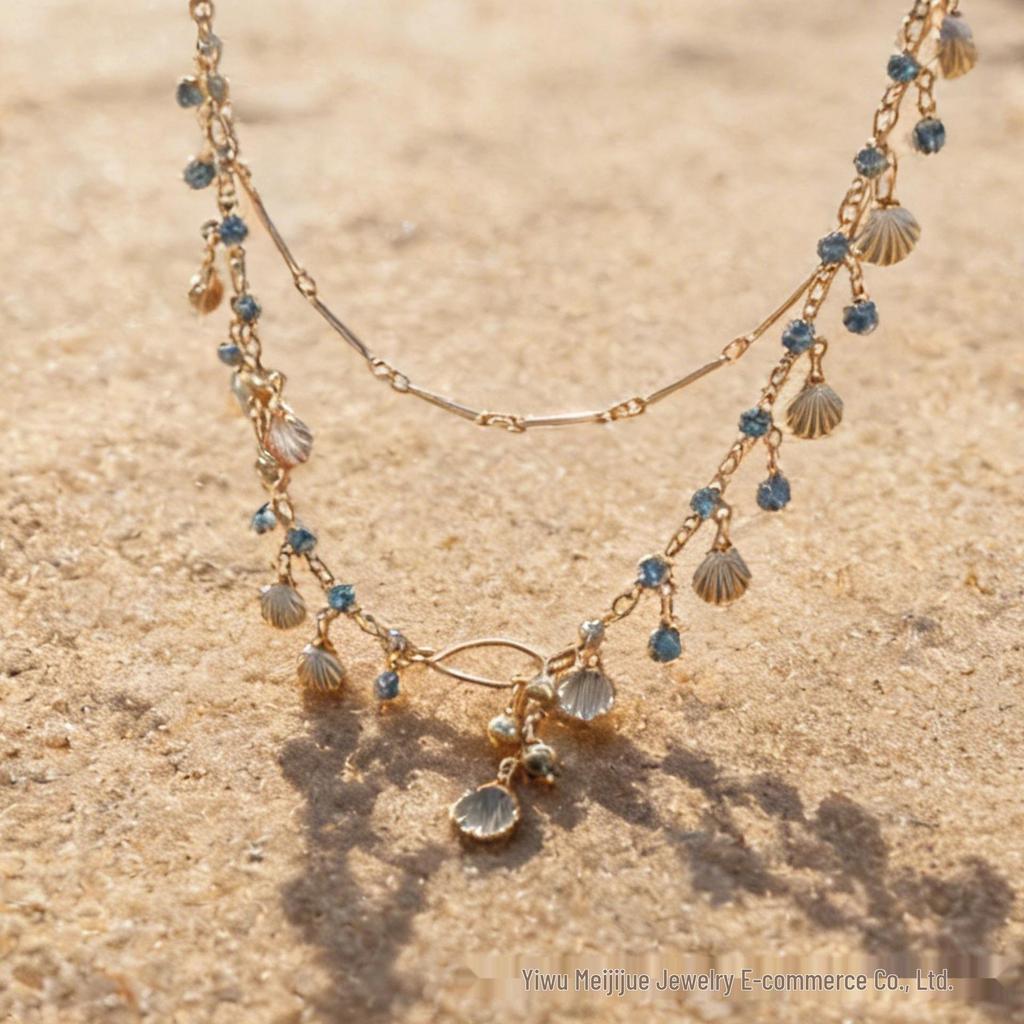 Retro Perlen- und Quasten-Choker-Halskette mit blauer Diamant-Schichtung - Modischer Strand-Schlüsselbein-Schmuck für Damen