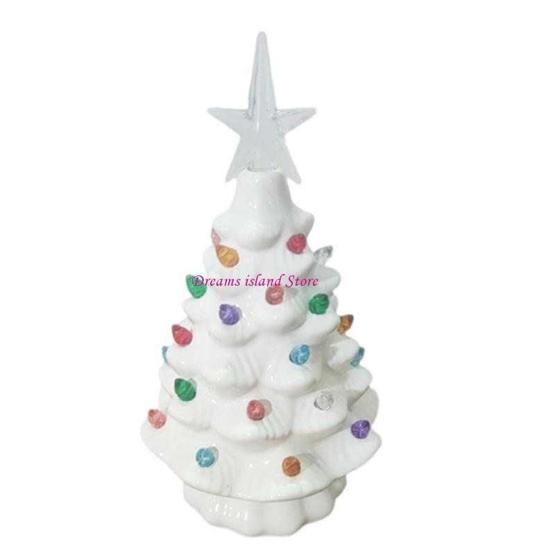 Wielokolorowe Światła Ceramiczna Choinka Dekoracja Stołowa Festiwalowa Ozdoba Biurkowa Świąteczna Ozdoba Środkowa Stołu HX6C