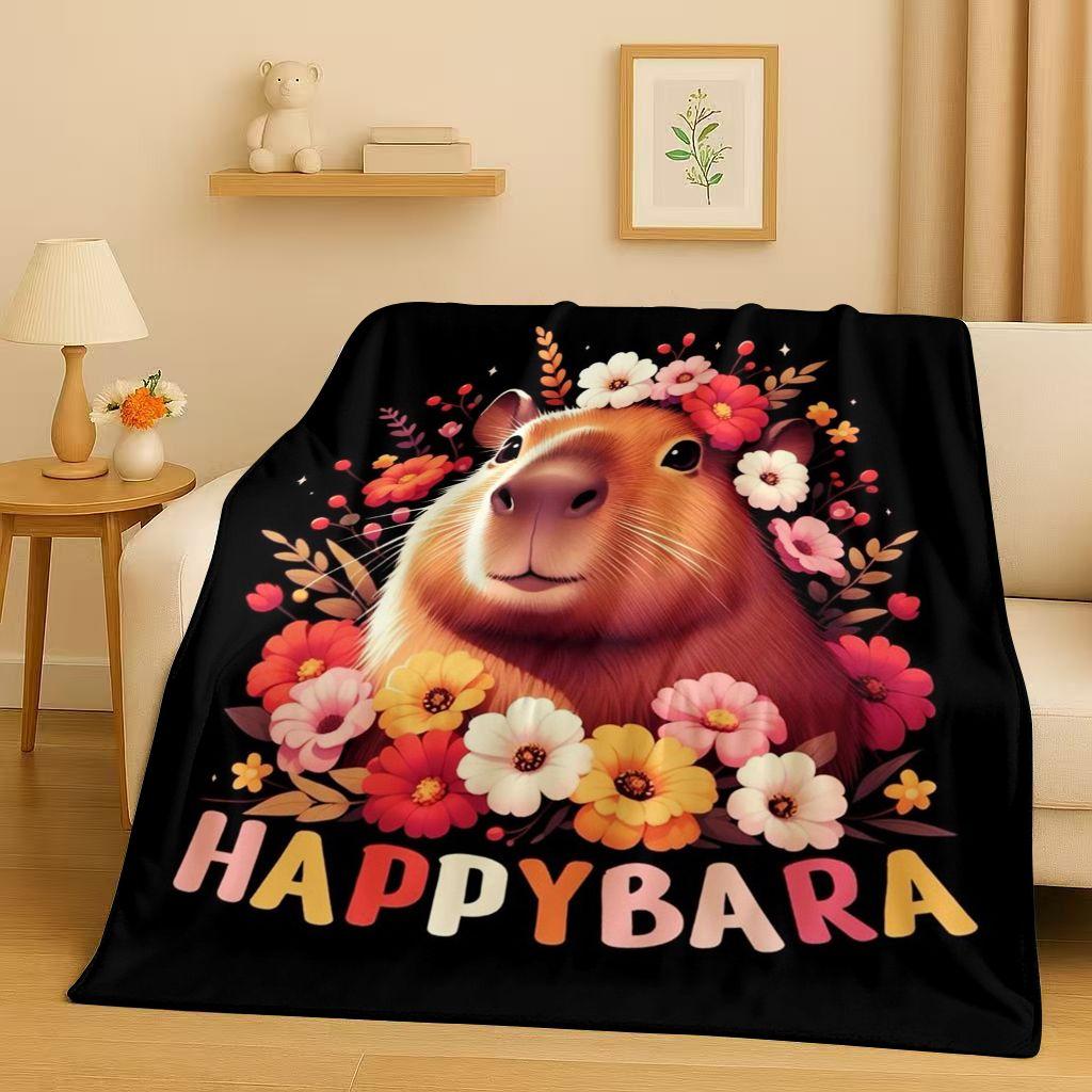 Kawaii Capybara Cartoon Flannel Blanket,Ultra Soft Warm Plush Throw for Home Bedroom Bed Sofa Cover Office Travel Camping Gift