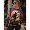 Damen Halloween Hexe Grafik Langarm T-Shirt Rundhals Oberteile Neue Vintage Vollmond Kürbis Laterne Party Geschenk Kleidung Oberteile