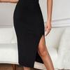 Women Midi Skirt High Waist Side Slit Design Knitting Skirt Solid Color Hip Wrapped Office Lady Skirt Daily Wear