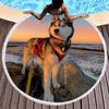 Cute Husky Pet Dog Round Beach Beach Towel, Soft Absorbent Quick Dry Circle Swim Towel with Tassels Roundie Yoga Mat Picnic Rug