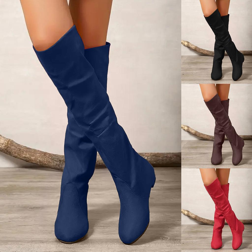 Kozaki Jeansowe Damskie do Kolan Wysokie Kozaki na Grubym Obcasie Proste Kozaki Skarpety na Grubej Podeszwie Długie Kozaki Damskie Zapatos De Mujer