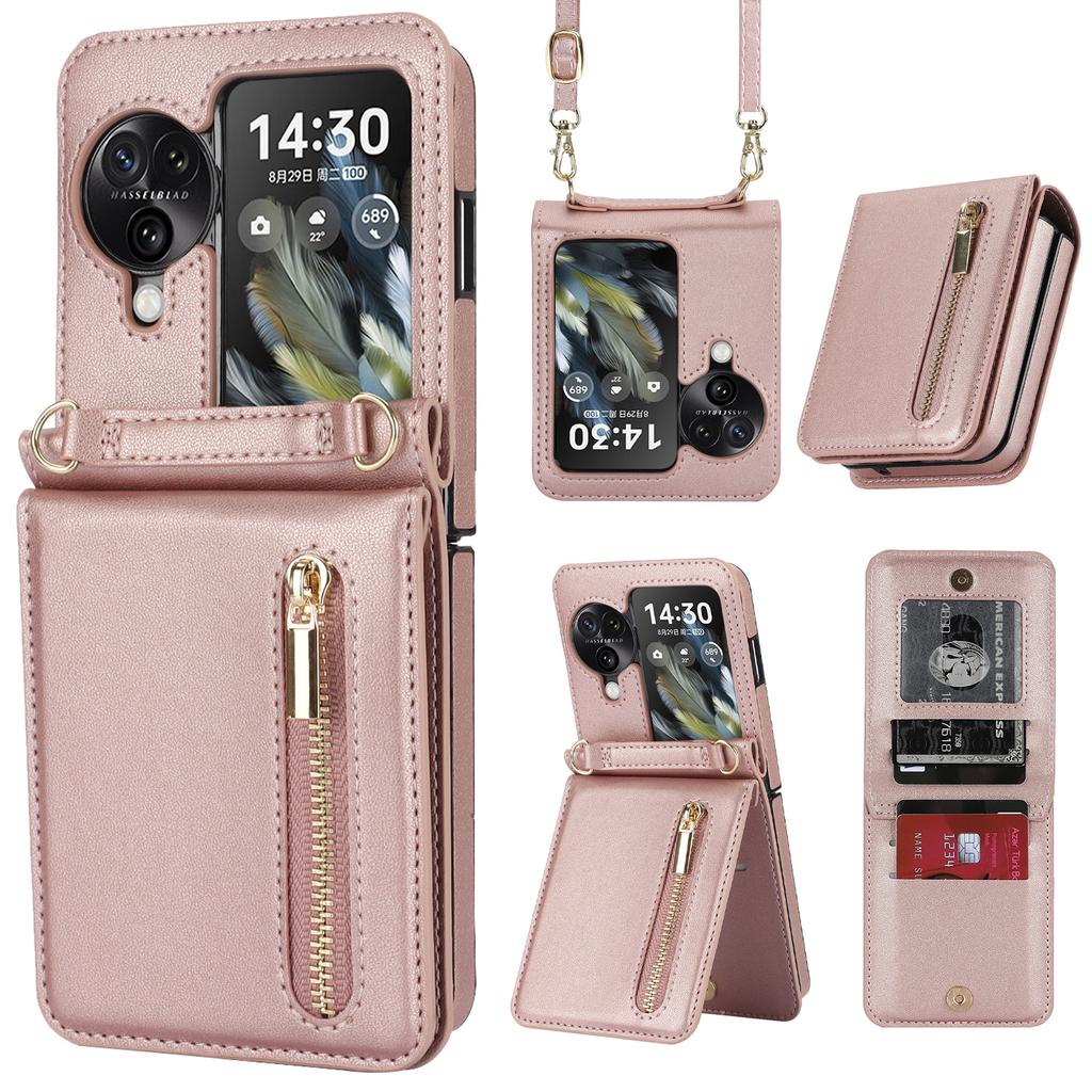 Crossbody Zipper Cards Solt Wallet Leather Case for OPPO Find N3 Flip 5G N2 PGT110 N2flip Vertical Purse Long Lanyard Bag Cover
