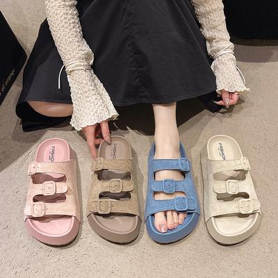 Summer Thick Bottom Retro Slippers Women Outer Wear Tide with One Word Drag Beach Vacation Sandals Slippers Women Fashion Women Breathable Shoes