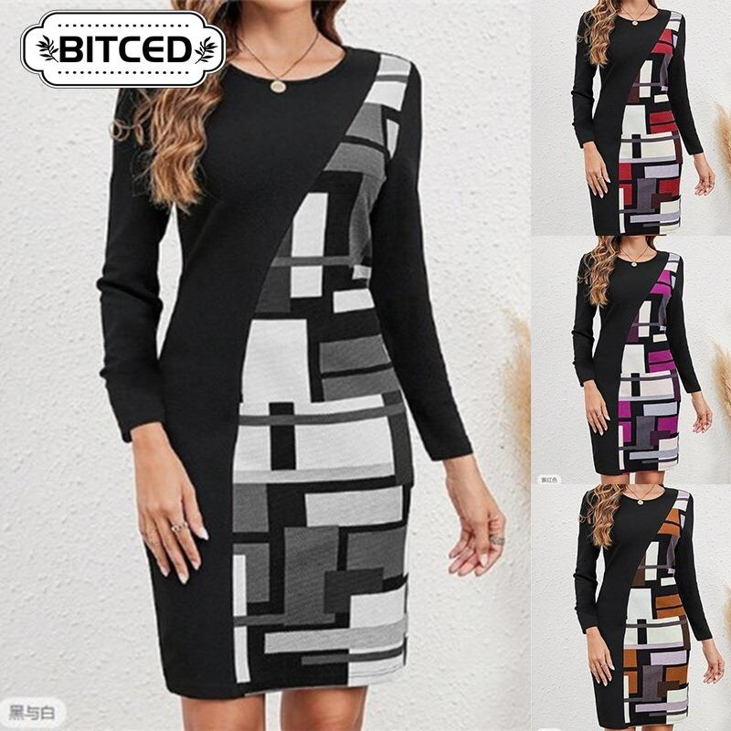 BITCED Fashion Autumn Winter Long Sleeve O-Neck Casual Dresses