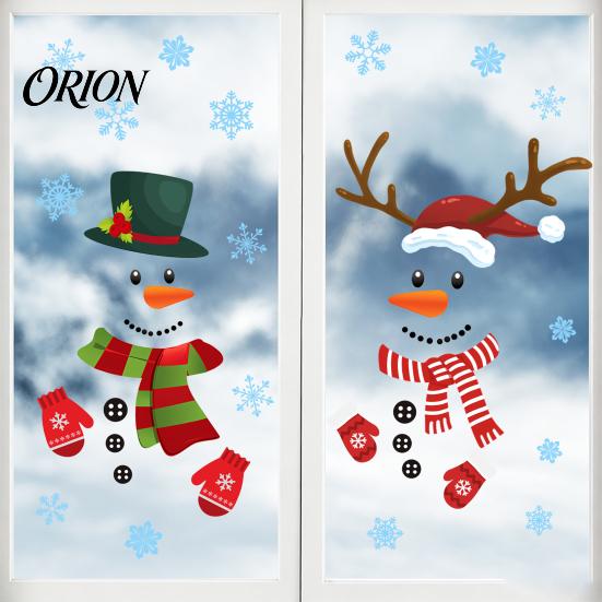 Waterproof Holiday Glass Decor 2Pcs Christmas Snowman Static Window Stickers, Simple Double Clings, Clings PVC Decals for Home Doors And Store