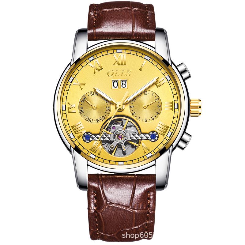 QLLS Men's Fashion Automatic Luminous Waterproof Skeleton Wristwatch - Business Casual Style