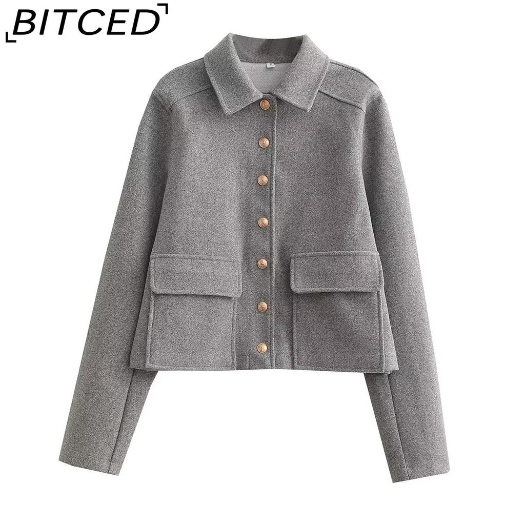 BITCED Women's Spring/Fall Collared Pocket-Detailed Single-Breasted Jacket