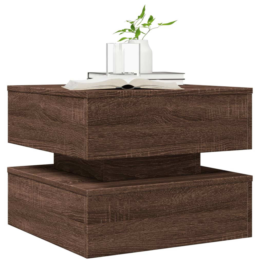 LED Coffee Table In Brown Oak Look 50 X 50 X 40 Cm
