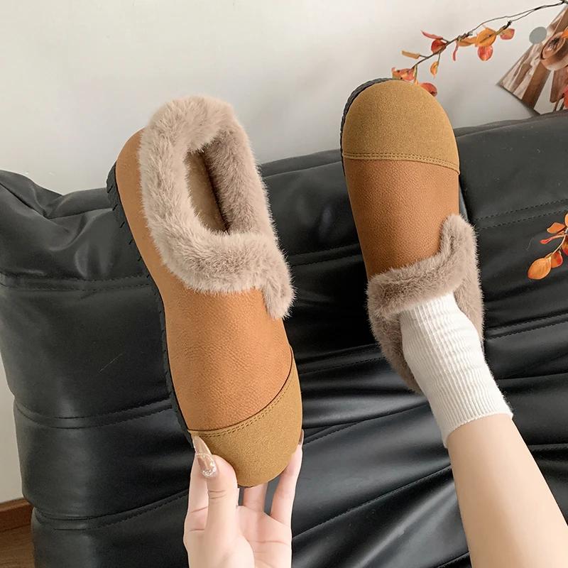 Women Fur Warm Snow Ankle Boots Flats Cotton Shoes Winter Sneakers New 2024 Trend Cozy Short Plush Casual Walking Botas Mujer